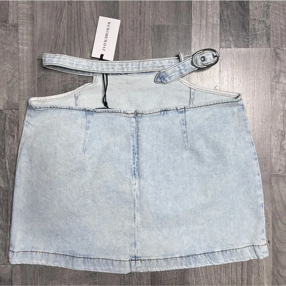 WeWoreWhat Denim Mini Skirt Women M Light Wash Belted Y2K Low Rise Bella Hadid